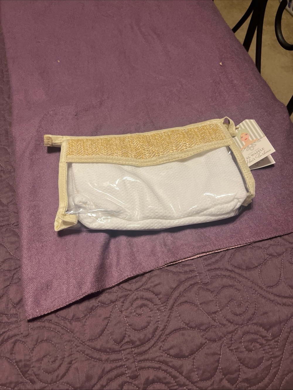 Nord and bare waffle hair turban and Cosmetic Bag White & Gold NWT